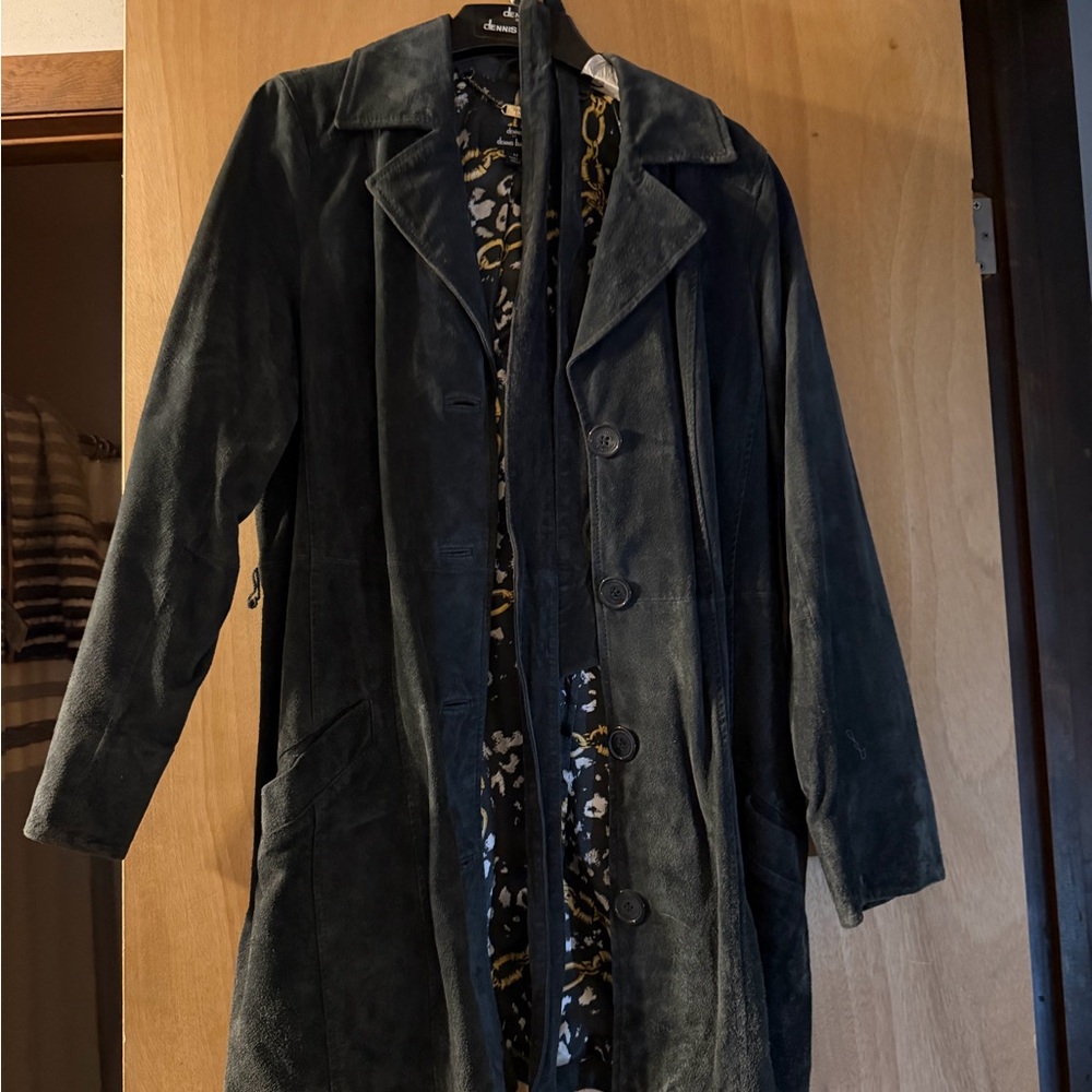 Dennis Basso Dark Gray Suede Trench Coat